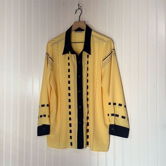 Vintage Draper’s & Damon’s Yellow Geometric Blouse L | Mod Retro Statement 80s - Picture 1 of 9